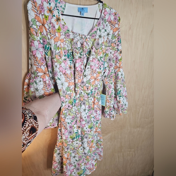 NWT CeCe Balloon Belle sleeve colorful Bohemian hipster summer dress - Picture 4 of 12